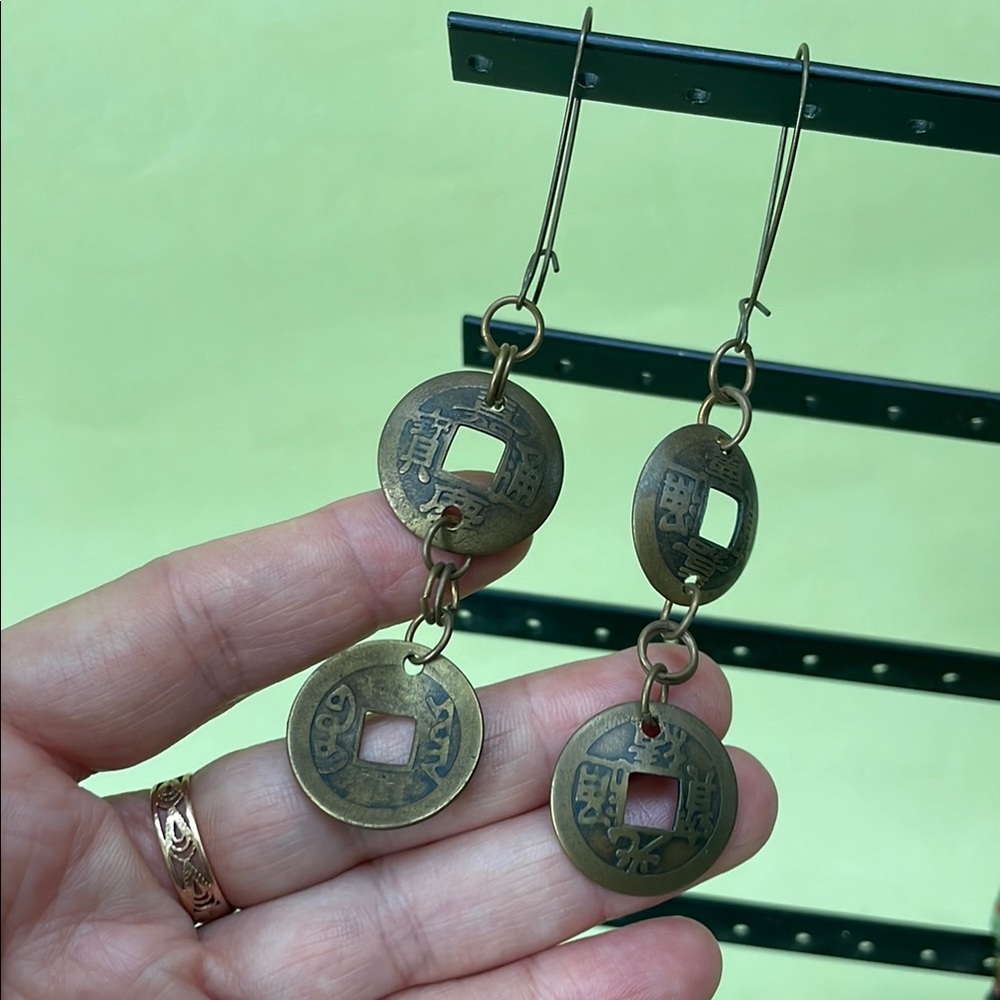 Vintage Tool made Bronze Coin Earrings